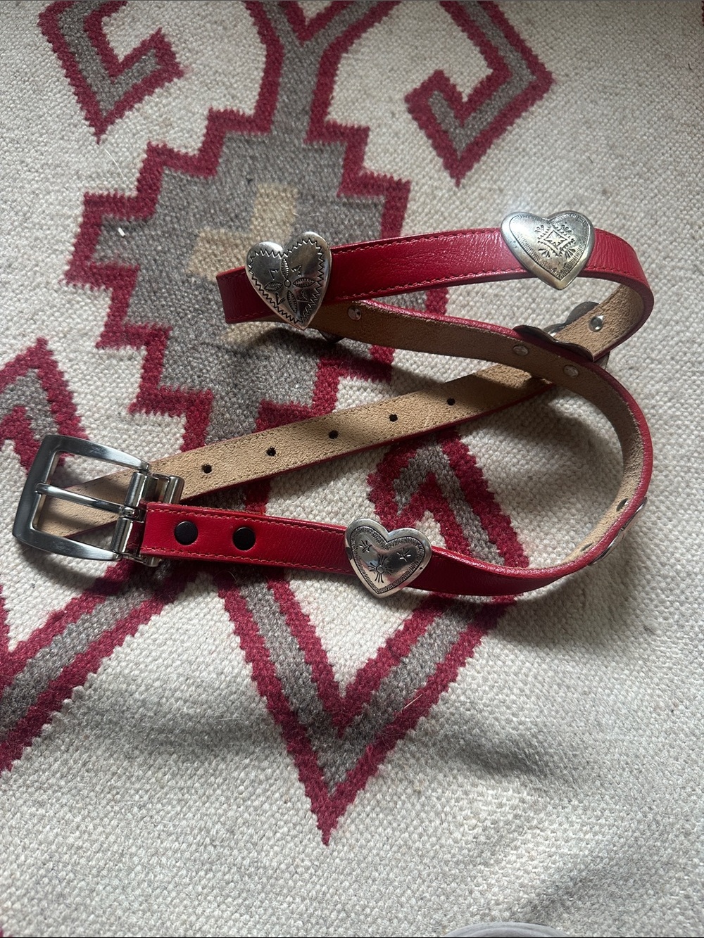 Vintage Genuine Cherry Leather Heart Conch Western Belt 80s